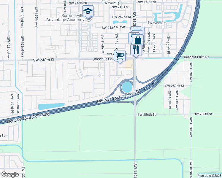 map of restaurants, bars, coffee shops, grocery stores, and more near 25259 Southwest 114th Court in Homestead