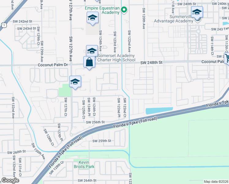 map of restaurants, bars, coffee shops, grocery stores, and more near 12321 Southwest 252nd Terrace in Homestead