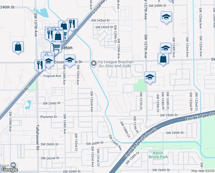 map of restaurants, bars, coffee shops, grocery stores, and more near 12958 Southwest 251st Terrace in Homestead