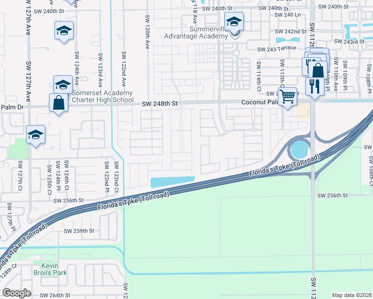 map of restaurants, bars, coffee shops, grocery stores, and more near 11850 Southwest 252nd Terrace in Homestead
