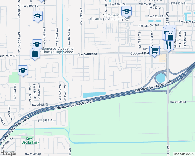 map of restaurants, bars, coffee shops, grocery stores, and more near 11850 Southwest 252nd Terrace in Homestead