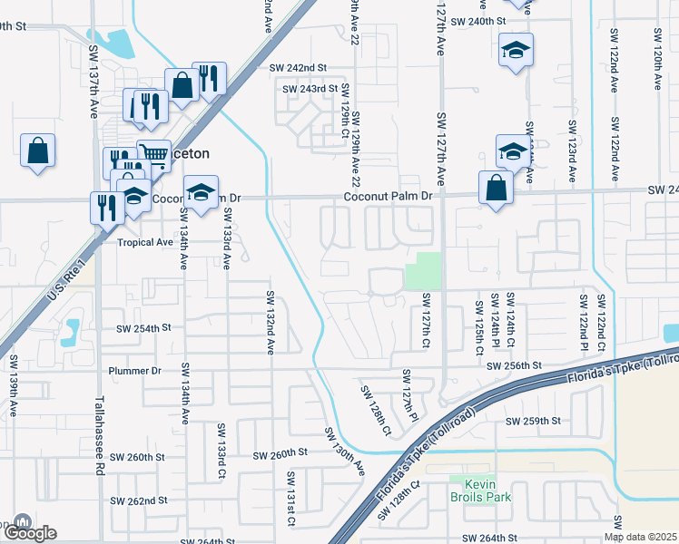 map of restaurants, bars, coffee shops, grocery stores, and more near 12958 Southwest 251st Terrace in Homestead