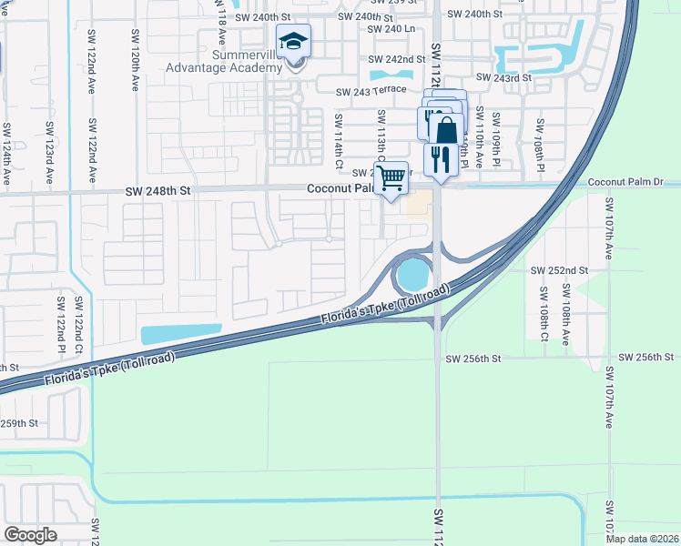 map of restaurants, bars, coffee shops, grocery stores, and more near 25259 Southwest 114th Court in Homestead