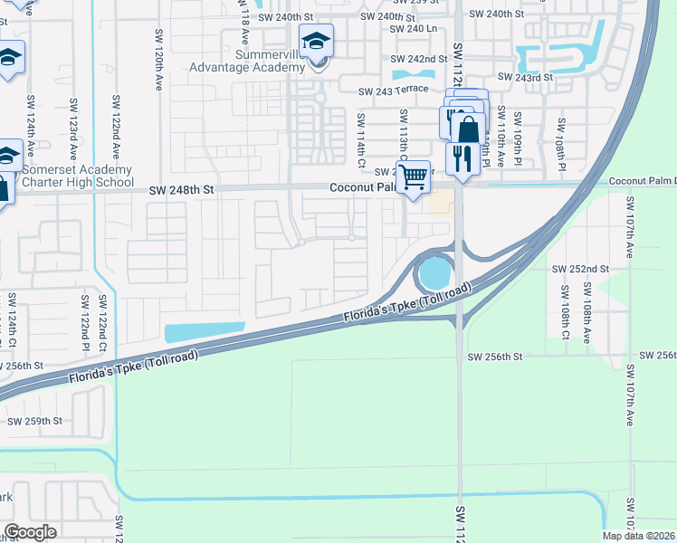map of restaurants, bars, coffee shops, grocery stores, and more near 11456 Southwest 252nd Terrace in Princeton