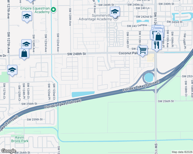 map of restaurants, bars, coffee shops, grocery stores, and more near 25240 Southwest 118th Avenue in Homestead