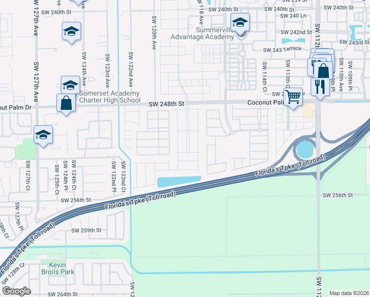 map of restaurants, bars, coffee shops, grocery stores, and more near 11850 Southwest 252nd Terrace in Homestead