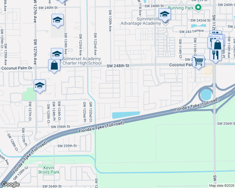 map of restaurants, bars, coffee shops, grocery stores, and more near 12000 Southwest 248th Terrace in Homestead
