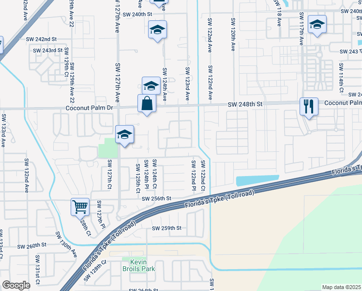 map of restaurants, bars, coffee shops, grocery stores, and more near 12321 Southwest 252nd Terrace in Homestead