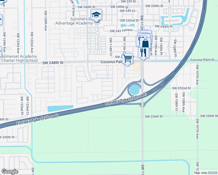 map of restaurants, bars, coffee shops, grocery stores, and more near 11456 Southwest 252nd Terrace in Princeton