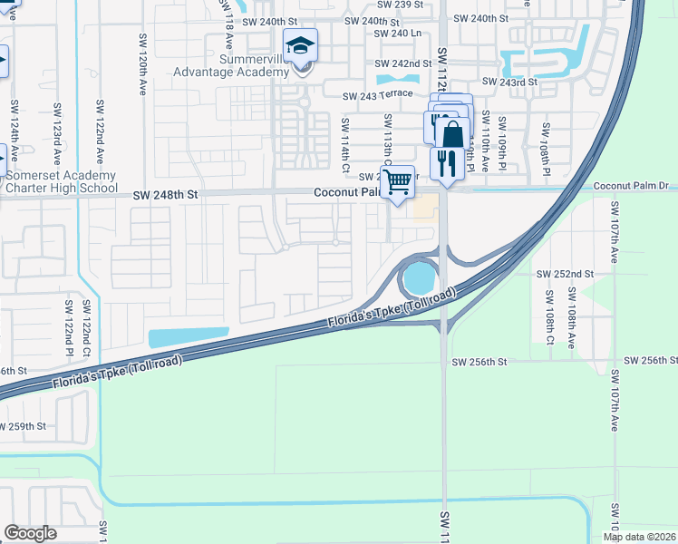 map of restaurants, bars, coffee shops, grocery stores, and more near 11456 Southwest 252nd Terrace in Princeton