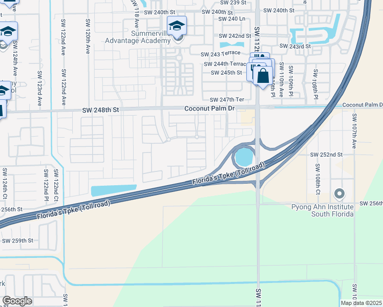 map of restaurants, bars, coffee shops, grocery stores, and more near 11464 Southwest 252nd Street in Homestead