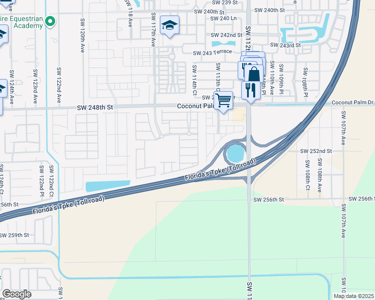 map of restaurants, bars, coffee shops, grocery stores, and more near 11448 Southwest 252nd Street in Homestead