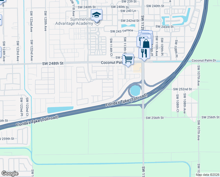 map of restaurants, bars, coffee shops, grocery stores, and more near 11456 Southwest 252nd Terrace in Princeton