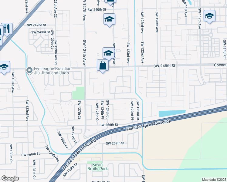 map of restaurants, bars, coffee shops, grocery stores, and more near 25252 Southwest 124th Avenue in Homestead