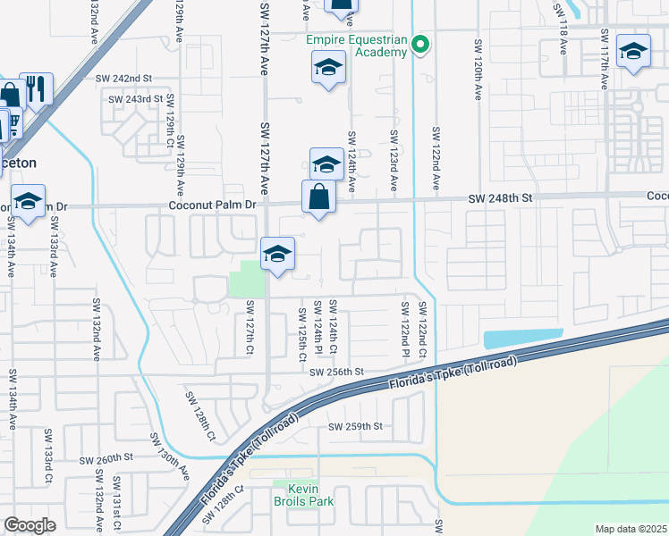 map of restaurants, bars, coffee shops, grocery stores, and more near 12421 Southwest 251st Street in Homestead