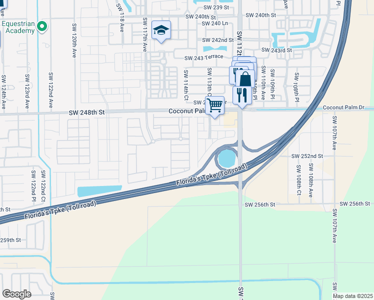 map of restaurants, bars, coffee shops, grocery stores, and more near 25050 Southwest 114th Avenue in Princeton