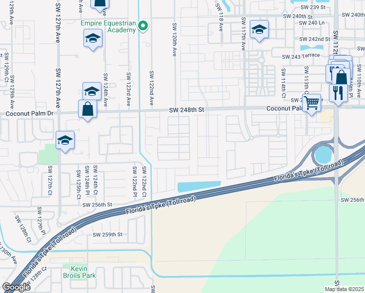 map of restaurants, bars, coffee shops, grocery stores, and more near 12074 Southwest 250th Street in Homestead