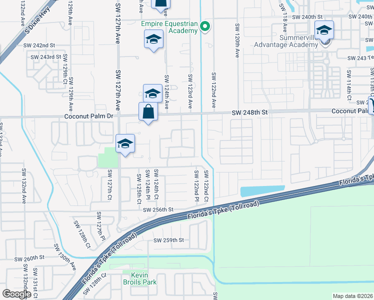 map of restaurants, bars, coffee shops, grocery stores, and more near 12300 Southwest 251st Street in Homestead