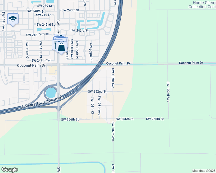 map of restaurants, bars, coffee shops, grocery stores, and more near 25084 Southwest 107th Avenue in Homestead