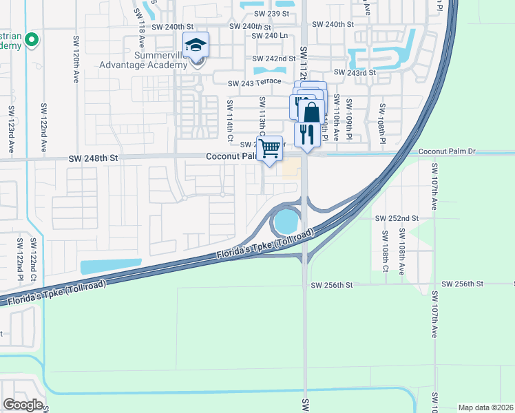 map of restaurants, bars, coffee shops, grocery stores, and more near 11298 Southwest 254th Terrace in Homestead