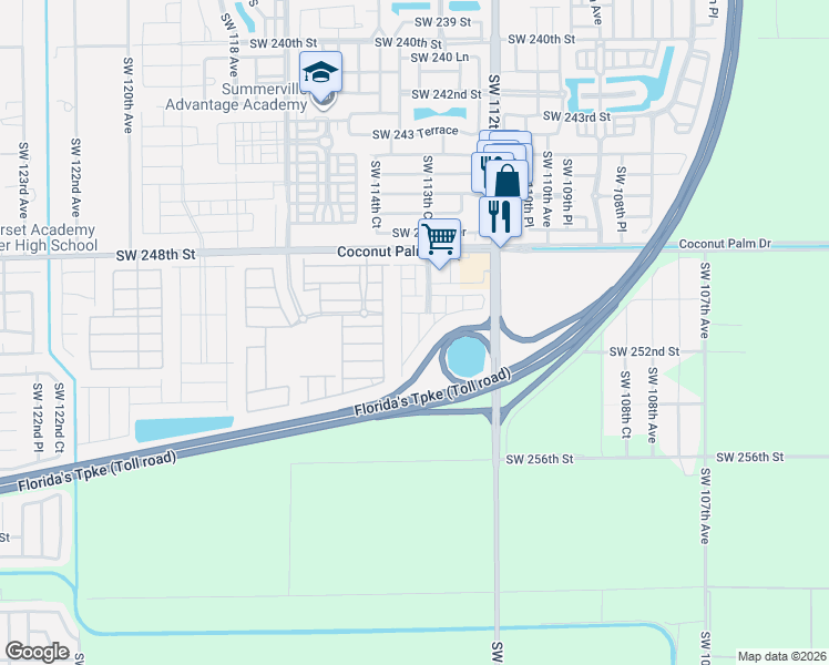 map of restaurants, bars, coffee shops, grocery stores, and more near 11298 Southwest 254th Terrace in Homestead