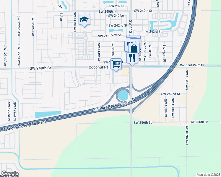 map of restaurants, bars, coffee shops, grocery stores, and more near 11298 Southwest 254th Terrace in Homestead