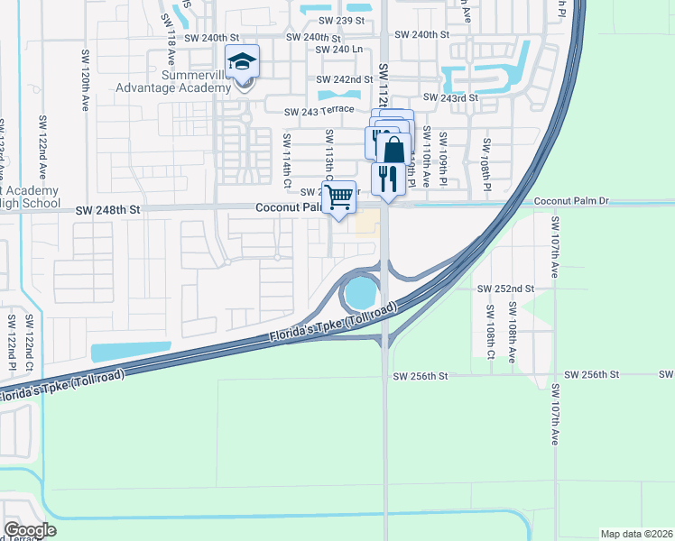 map of restaurants, bars, coffee shops, grocery stores, and more near 11298 Southwest 254th Terrace in Homestead