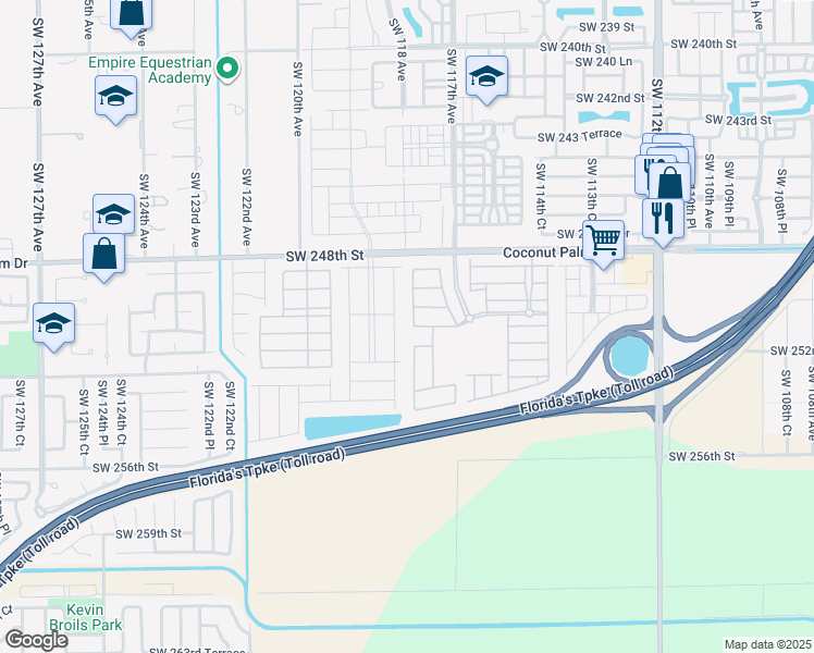 map of restaurants, bars, coffee shops, grocery stores, and more near 25076 Southwest 118th Avenue in Homestead
