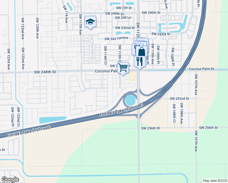 map of restaurants, bars, coffee shops, grocery stores, and more near 25050 Southwest 114th Avenue in Princeton