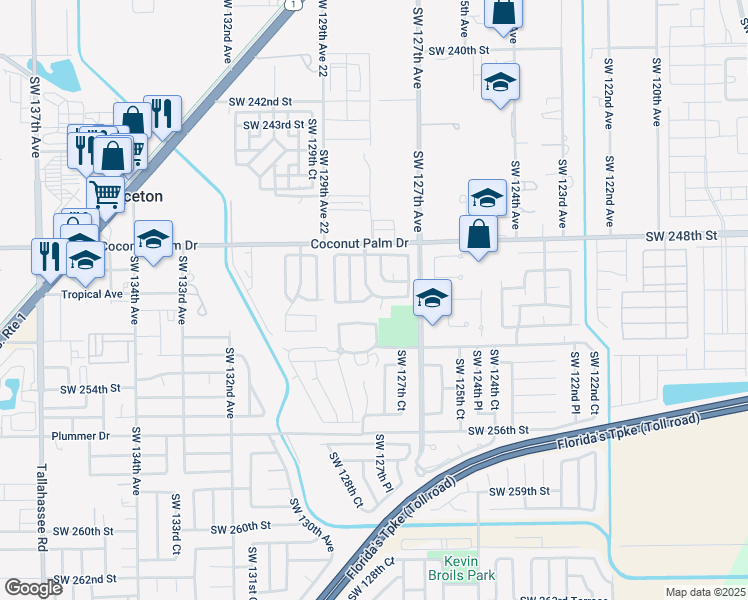 map of restaurants, bars, coffee shops, grocery stores, and more near 12806 Southwest 250th Terrace in Homestead