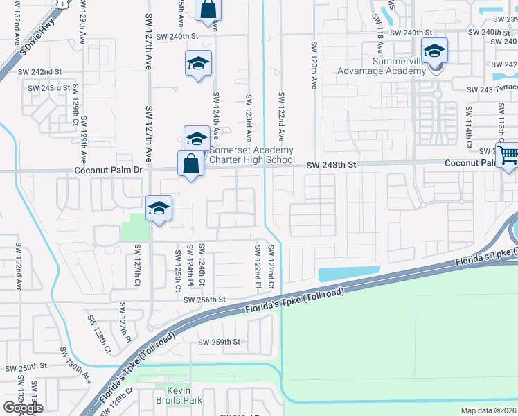 map of restaurants, bars, coffee shops, grocery stores, and more near 25071 Southwest 122nd Court in Homestead