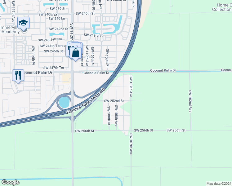 map of restaurants, bars, coffee shops, grocery stores, and more near 25089 Southwest 108th Avenue in Homestead
