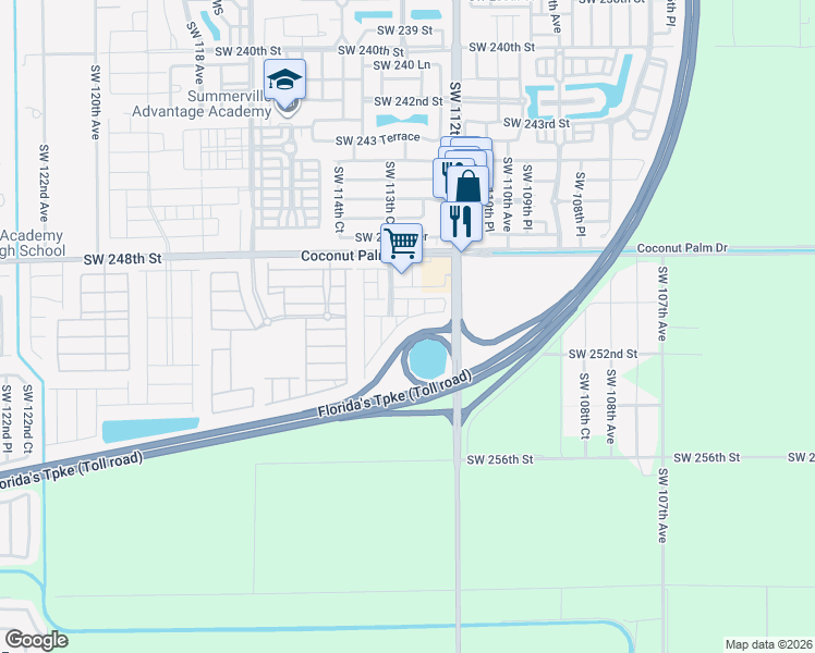 map of restaurants, bars, coffee shops, grocery stores, and more near 11298 Southwest 254th Terrace in Homestead