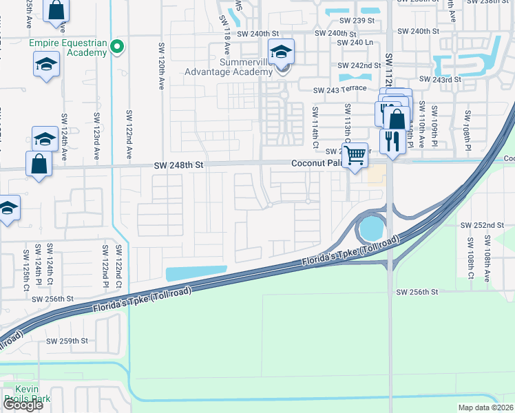 map of restaurants, bars, coffee shops, grocery stores, and more near 11721 Southwest 251st Street in Homestead