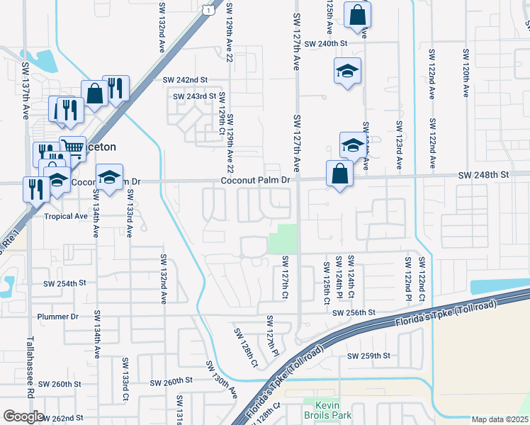 map of restaurants, bars, coffee shops, grocery stores, and more near 12806 Southwest 250th Terrace in Homestead