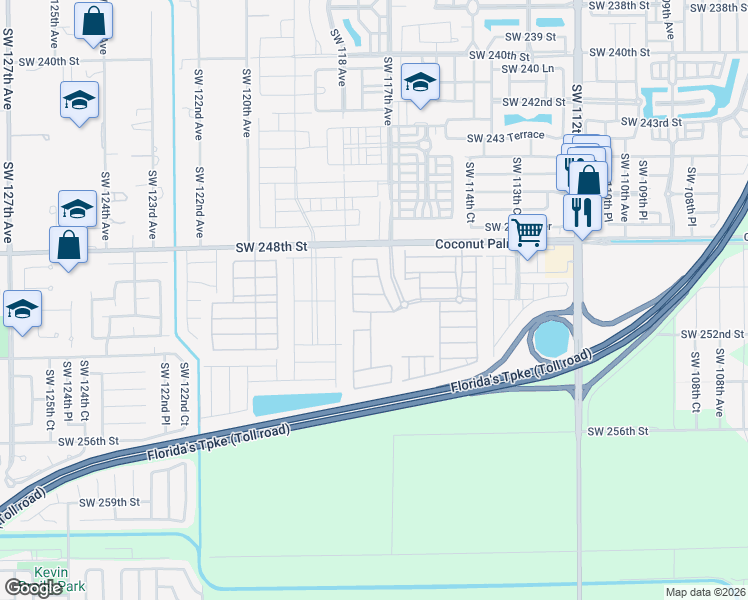 map of restaurants, bars, coffee shops, grocery stores, and more near 11721 Southwest 251st Street in Homestead
