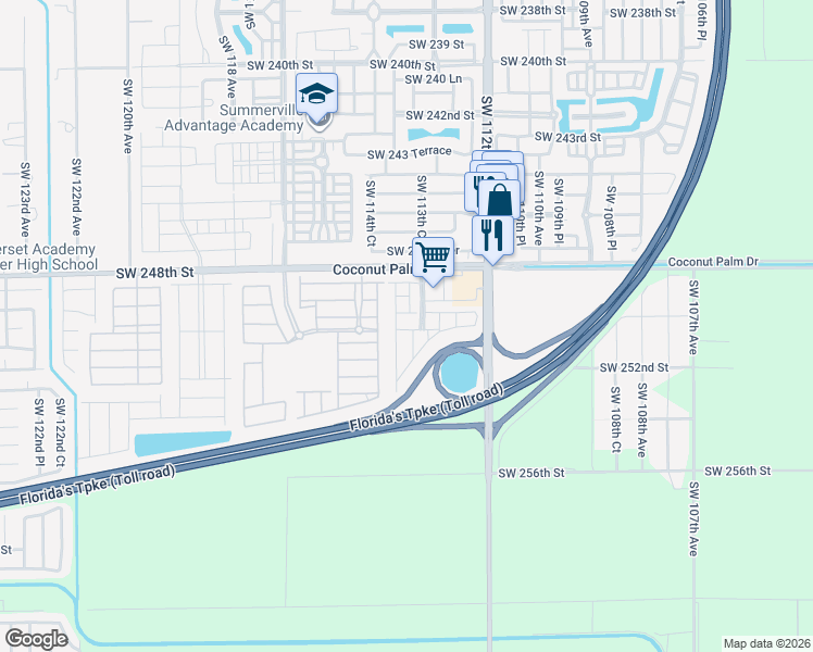 map of restaurants, bars, coffee shops, grocery stores, and more near 25050 Southwest 114th Avenue in Princeton