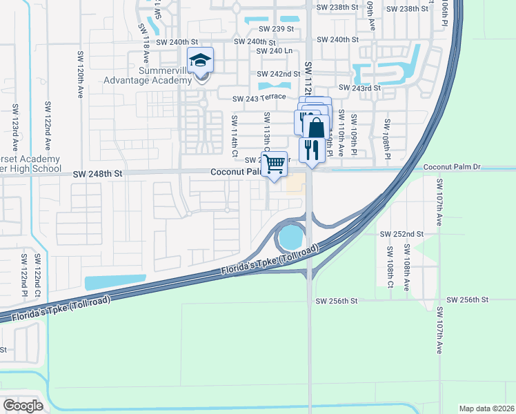 map of restaurants, bars, coffee shops, grocery stores, and more near 25050 Southwest 114th Avenue in Princeton
