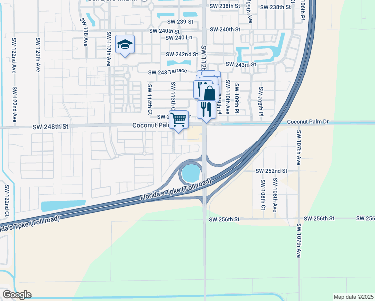 map of restaurants, bars, coffee shops, grocery stores, and more near 24950 Southwest 112th Court in Princeton