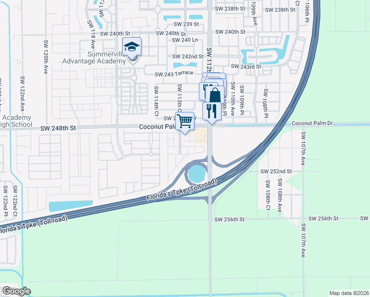 map of restaurants, bars, coffee shops, grocery stores, and more near 24847 Southwest 113th Place in Homestead