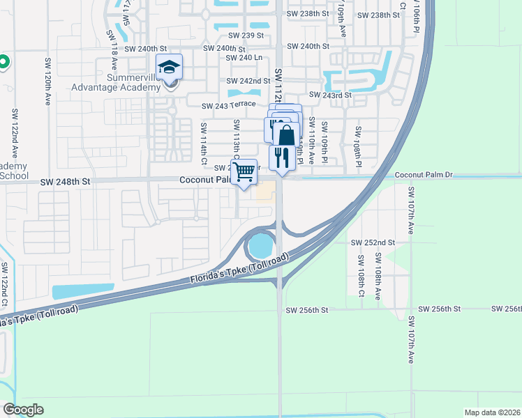 map of restaurants, bars, coffee shops, grocery stores, and more near 11205 Southwest 249th Street in Princeton