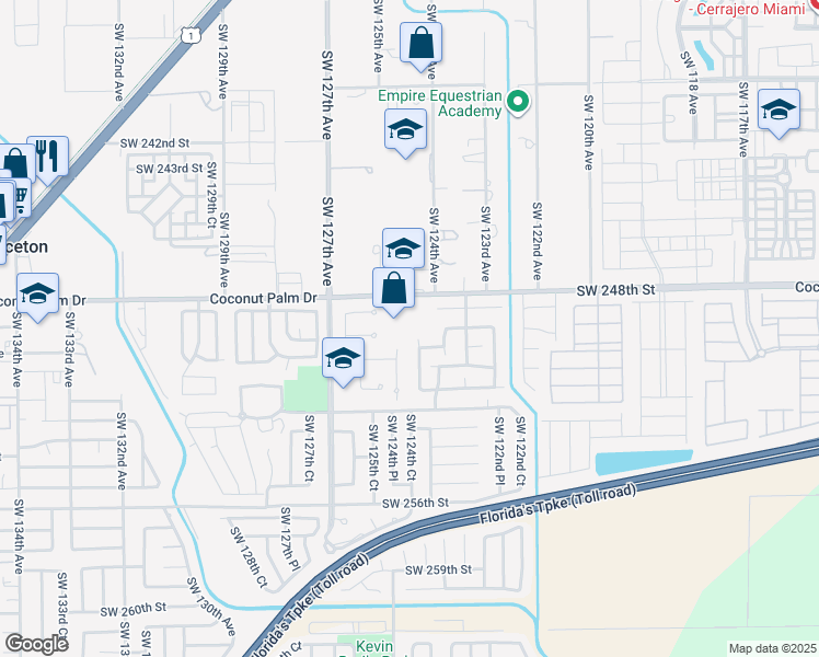 map of restaurants, bars, coffee shops, grocery stores, and more near 12400 Southwest 248th Street in Princeton