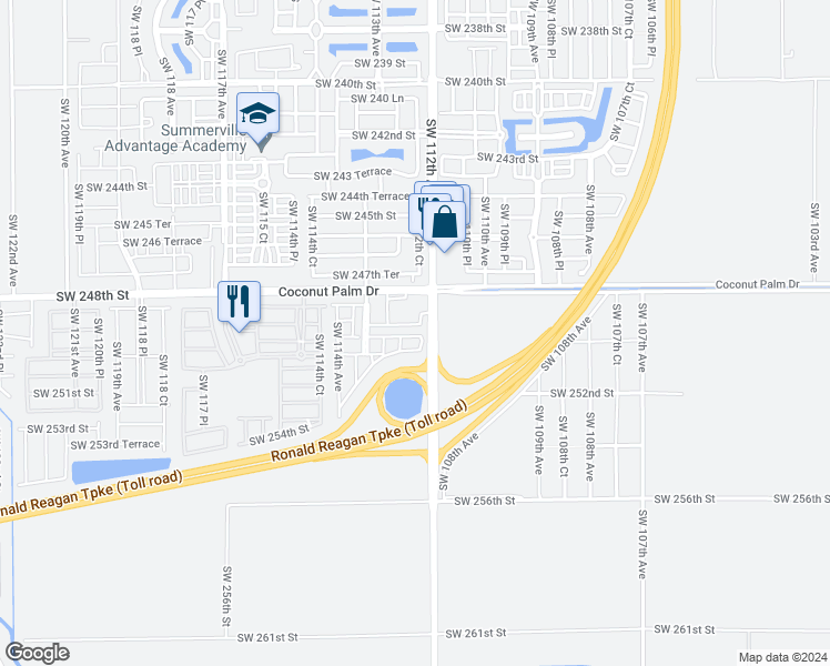 map of restaurants, bars, coffee shops, grocery stores, and more near 11205 Southwest 249th Street in Princeton