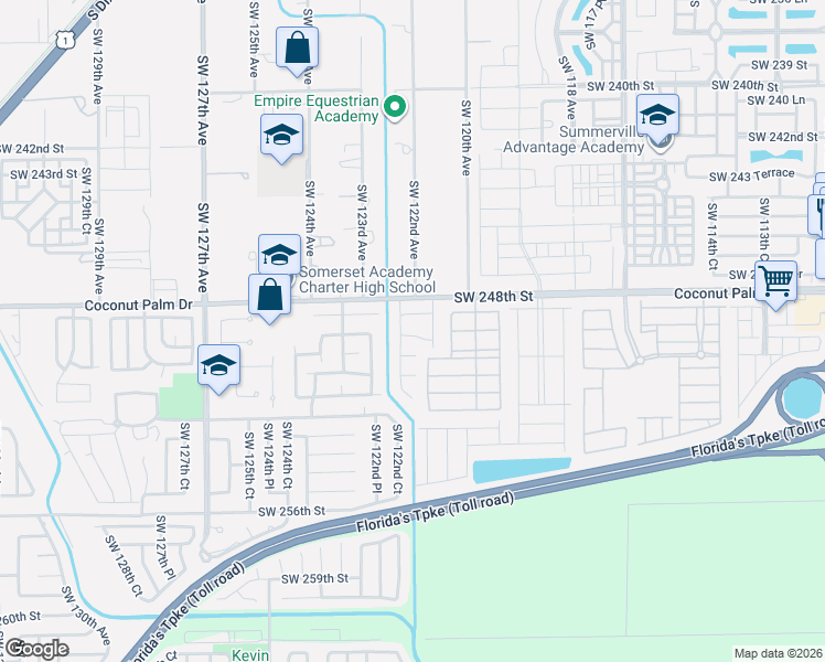 map of restaurants, bars, coffee shops, grocery stores, and more near 12126 Southwest 248th Terrace in Princeton