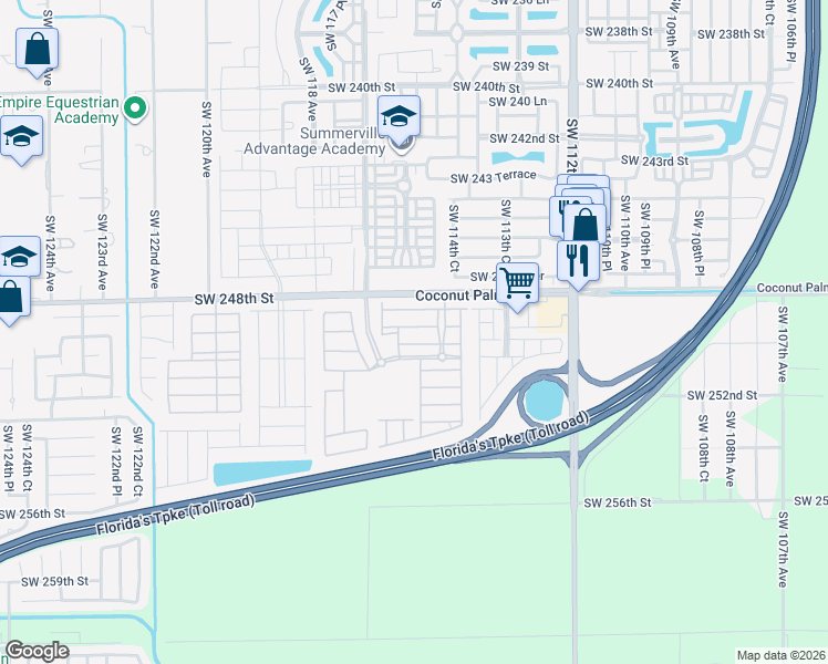 map of restaurants, bars, coffee shops, grocery stores, and more near 11563 Southwest 248th Lane in Princeton