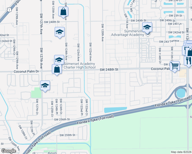 map of restaurants, bars, coffee shops, grocery stores, and more near 12126 Southwest 248th Terrace in Princeton
