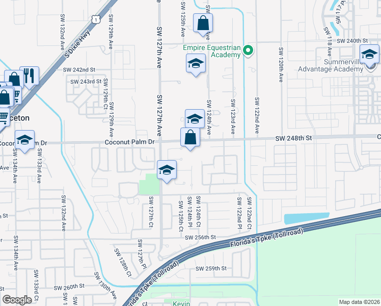 map of restaurants, bars, coffee shops, grocery stores, and more near 12400 Southwest 248th Street in Princeton