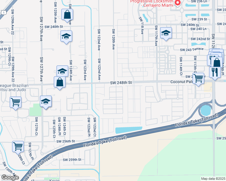 map of restaurants, bars, coffee shops, grocery stores, and more near 12119 Southwest 249th Street in Princeton