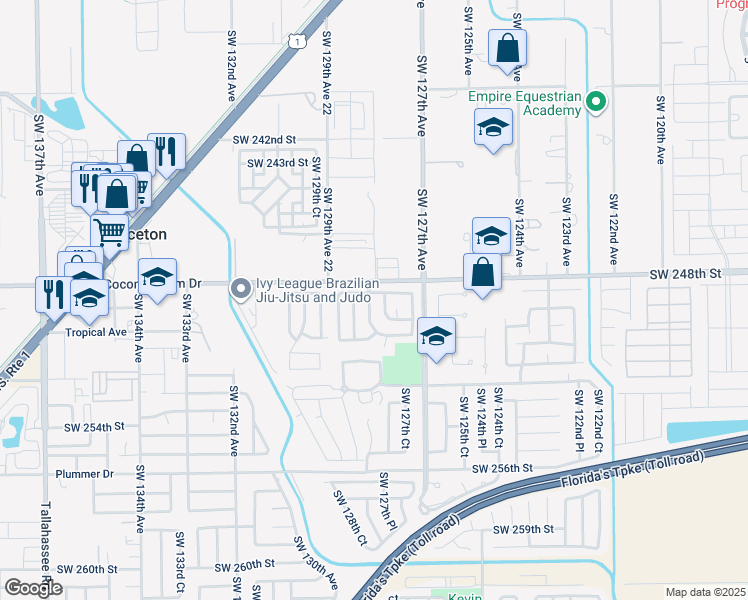 map of restaurants, bars, coffee shops, grocery stores, and more near 24853 Southwest 128th Court in Homestead