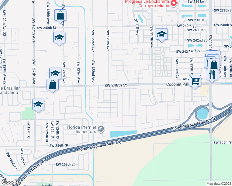 map of restaurants, bars, coffee shops, grocery stores, and more near 12071 Southwest 249th Street in Homestead